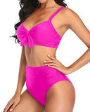 Emoswim – Stylischer zweiteiliger Badeanzug mit hoher Taille, Bauchkontrolle, geraffter Bikini – Neonpink