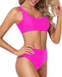 Emoswim - Freches High Waisted Bikinihose Crop Top High Cut Badeanzug-Neon Pink