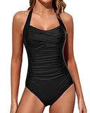 Emoswim – Neckholder Vintage Badeanzug Figurformend Einteiler – Schwarz
