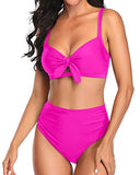 Emoswim – Stylischer zweiteiliger Badeanzug mit hoher Taille, Bauchkontrolle, geraffter Bikini – Neonpink