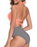 Emoswim – Figurschmeichelnder Damen-Bikini mit hohem Beinausschnitt – Korallenrosa Gestreift