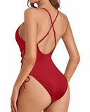 Emoswim - Tiefer V-Ausschnitt Badeanzug Damen Einteiler - Rot