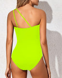 Emoswim - One Shoulder One Piece Swimsuit for Women Tummy Control Bathing Suits-Yellow