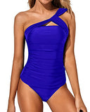 Emoswim - Maillot de bain tankini une épaule froncé avec rembourrage amovible - Bleu Roi