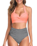 Emoswim – Figurschmeichelnder Damen-Bikini mit hohem Beinausschnitt – Korallenrosa Gestreift