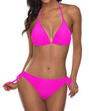 Emoswim – Neckholder-Bikini-Sets mit verstellbaren Nacken- und Rückenbändern, gepolstertes Oberteil, 2-teilig – Neonpink