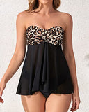 Emoswim - 2 Piece Halter Bandeau Tankini Swimsuits For Women-Black And Leopard