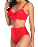 Emoswim - Niedlicher zweiteiliger Bikini-Set mit Bauchkontrolle, geraffter Bikini-Neonrot