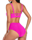 Emoswim – Stylischer zweiteiliger Badeanzug mit hoher Taille, Bauchkontrolle, geraffter Bikini – Neonpink