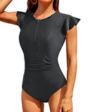 Emoswim – Damen Kurzarm-Rashguard mit Stehkragen, einteilig, Schwarz