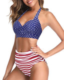 Emoswim – Retro-Neckholder-Bikini mit gerafftem, hochtailliertem Vintage-Unterteil – Flaggenmuster