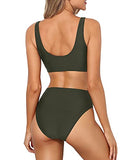 Emoswim - Push-Up-BH-Stütz-Bikini-Set Zweiteiliger Scoop-Neck-Bikini für Damen – Army Green