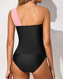 Emoswim – Damen Tankini-Badeanzug mit Bauchkontrolle, One-Shoulder-Oberteil & Shorts – Rosa und Schwarz