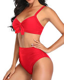 Emoswim - Niedlicher zweiteiliger Bikini-Set mit Bauchkontrolle, geraffter Bikini-Neonrot