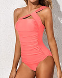 Emoswim - Haut de maillot de bain asymétrique deux pièces et short - Rose Corail