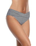 Emoswim - Ruched Bikini Bottom Cheeky High Cut Bathing Suit Bottoms-Black And White Stripe
