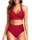 Emoswim - Zweiteiliger Push-Up-BH mit verstellbaren Trägern und hohem Beinausschnitt, Bikini-Rot