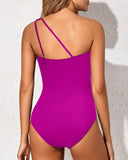 Maillot de bain une pièce asymétrique Emoswim pour femme - Gainant - Violet et rouge