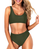 Emoswim - Push-Up-BH-Stütz-Bikini-Set Zweiteiliger Scoop-Neck-Bikini für Damen – Army Green