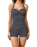 Emoswim - Twist-Front Bandeau Badeanzug Retro Einteiler Badeanzug - Schwarzer Punkt
