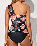 Emoswim - Chubby Girls & Young Moms Zweiteiliger Tankini Badeanzug für Damen - Schwarz Orange Blumenmuster