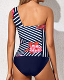 Emoswim - Maillot de bain tankini une épaule et short pour femme - Motif floral bleu
