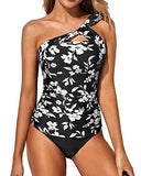 Emoswim – Stützender gepolsterter BH, 2-teiliger Tankini-Badeanzug für Damen mit Shorts – Schwarz geblümt