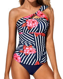 Emoswim - Maillot de bain tankini une épaule et short pour femme - Motif floral bleu