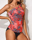 Emoswim – Damen-Tankini-Set, One-Shoulder-Oberteil & geraffte Shorts – Rot geblümt