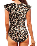 Emoswim - Damen Kurzarm-Rashguard mit Stehkragen und Reißverschluss – Leopard
