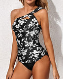 Emoswim – Stützender gepolsterter BH, 2-teiliger Tankini-Badeanzug für Damen mit Shorts – Schwarz geblümt