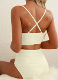 EMOSWIM Bikini-Set mit hoher Taille und Bauchkontrolle, texturierte Bademode mit U-Bügel-Cutout