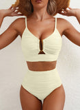 EMOSWIM Bikini-Set mit hoher Taille und Bauchkontrolle, texturierte Bademode mit U-Bügel-Cutout