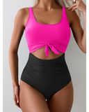 Emoswim - Damen Einteiliger Badeanzug Bauchkontrolle Figurformend Cutout mit Schleifenknoten Bademode - Rose