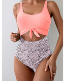 Emoswim - Damen Einteiler Badeanzug Bauchkontrolle Figurformend Cutout Bindeknoten Schwimmanzug-Pink