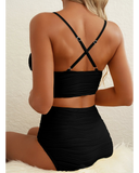 Emoswim - 2026 Summer Two Piece Bikini Set U-Wire Cutout High Waisted Swimsuit-Black