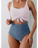 Emoswim – Damen-Badeanzug, Einteiler, Bauchkontrolle, kaschierend, Badeanzug, Cut-Out, Schleife, Navy