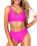 Emoswim - Freches High Waisted Bikinihose Crop Top High Cut Badeanzug-Neon Pink