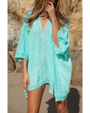 Emoswim - White V-Neck Loose Cover Up-Blue