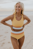 EMOSWIM - High-Waist Colorblock Marine Cut Back Crop Bikini Set