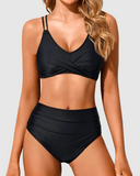 Emoswim-Women High Waisted Bikini Set Two Piece Swimsuits Push up Wrap Swim Suits Top Tummy Control Bathing Suit