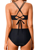 EMOSWIM - Damen High Waisted Bikini Set Zweiteiliger Push up Wickel-Badeanzug Top Bauchkontrolle Badeanzug