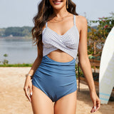 Emoswim Damen Einteiler-Badeanzüge Bauchkontrolle Cutout High Waisted Wickel-Badeanzug zum Binden hinten