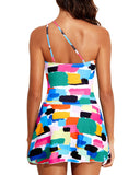 Emoswim Damen Einteiler Badekleid One Shoulder mit Rock – Color Block