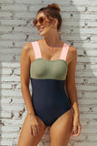 Emoswim-Square Neck Pink Strap Color block One Piece Paradise