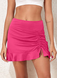 Emoswim-Weiße, einfarbige, hoch taillierte Faltenrock mit gebundenen Badeshorts-Rosa