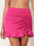 Emoswim-Weiße, einfarbige, hoch taillierte Faltenrock mit gebundenen Badeshorts-Rosa