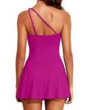 Emoswim – Damen Einteiliger Badeanzug, One-Shoulder-Badekleid mit Rock – Pink