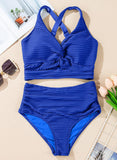 Emoswim-Gerippter Twist-Front High-Waist Bikini-Set DGHW2901-Königsblau