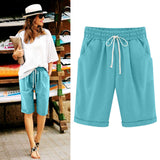 Emoswim-Damen elastische Taille knielange lässige Baumwoll-Bermudashorts mit Kordelzug